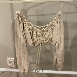 Tan off the shoulder crop top
